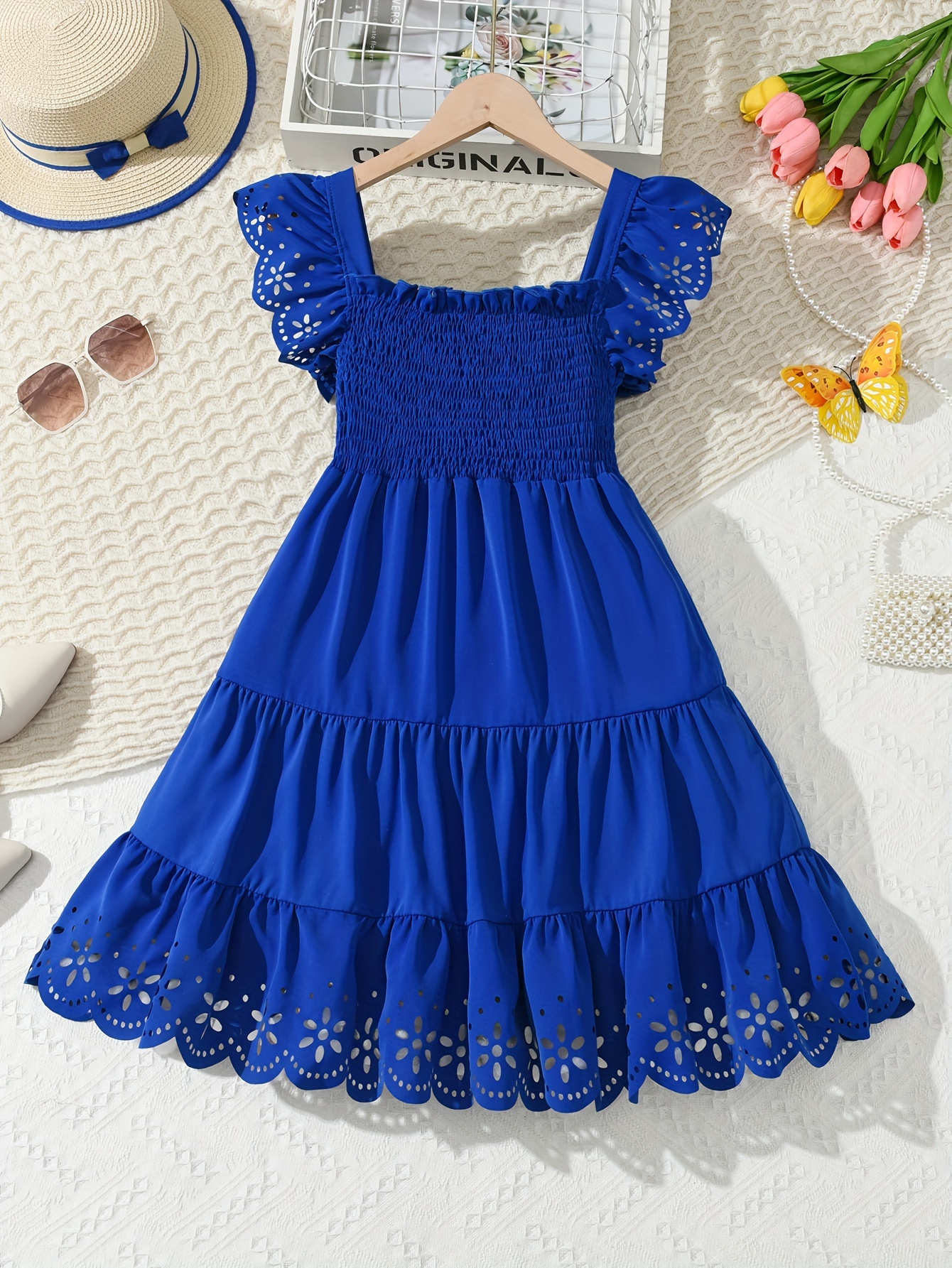 Kleding Blauwe Meisjes Jurk Meisjes Jurk Met Vierkante Hals En