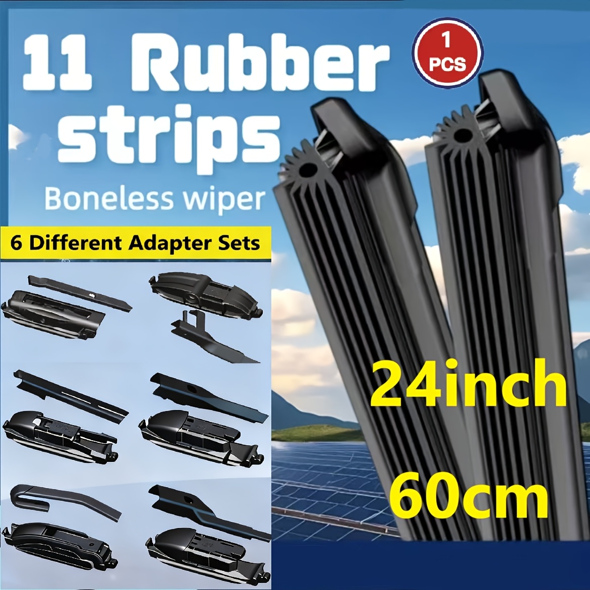 Image of 11-layer Universal Boneless Wiper Blade 6 Replaceable Adapter Sets Wiper For Vehicles Fit For 99% Of Lhd & Rhd Vehicle Models