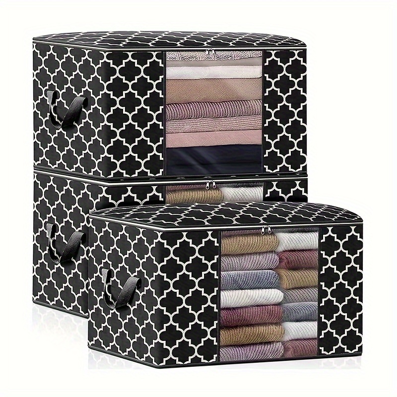 

3pack 102l Clothes Storage Bags Large Capacity Storage Boxes With Lid, Foldable Storage Bags With Reinforced Handle For Moving House With Durable Handles For Clothing, Duvet, Bedding, Pillows