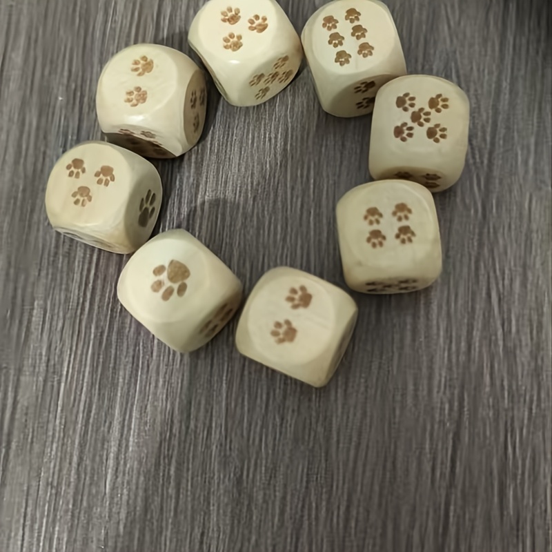 6pcs Wooden Novelty Bear Paw Pattern Dice for Board Games