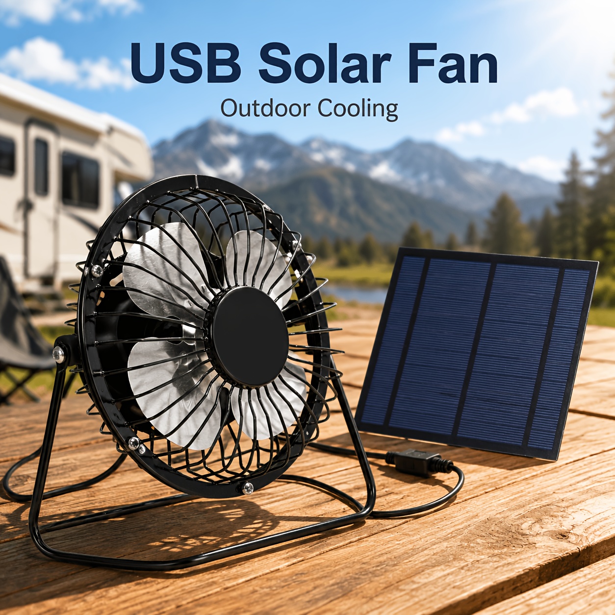 5w Mini Solar-powered Fan, Usb Interface With 6v Solar Panel, Portable Metal Fan With Adjustable Angle, Suitable For Greenhouses, Rvs, Camping, And Workbenches, No Built-in Battery