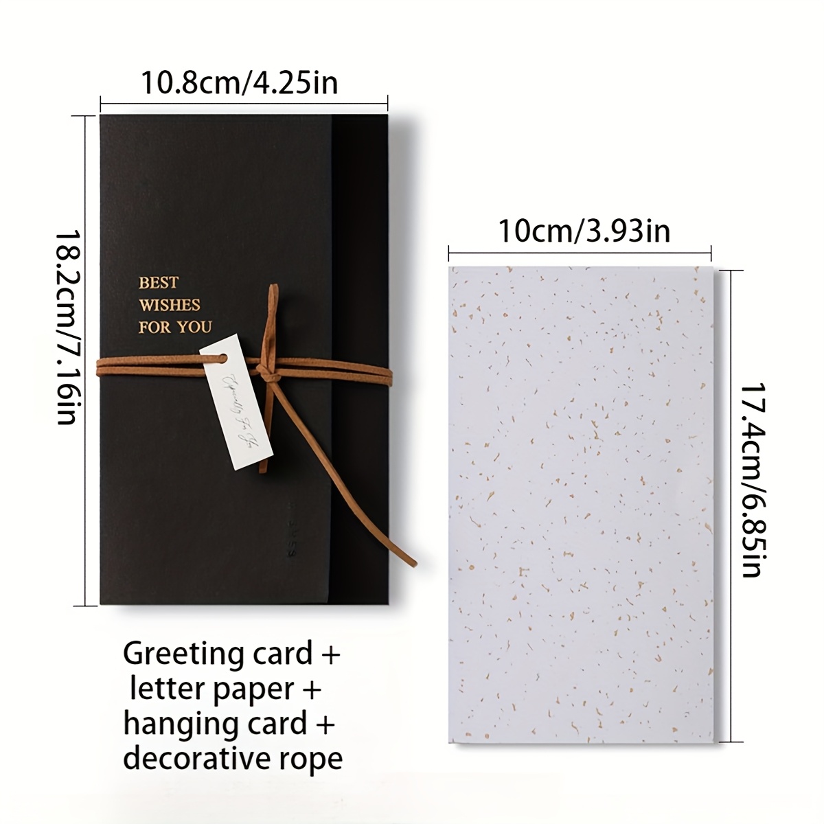 TEMU 1 Set (greeting Card + Letter Paper + Hanging Card + Decorative Rope) Trifold Hot Stamping Greeting Card Black Golden Greeting Card Bow Card