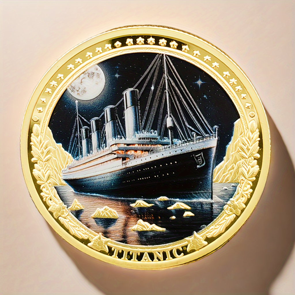 

1pc Colored Titanic Commemorative Coin: Unique Collectible Gift, Available Colors, Metal Material