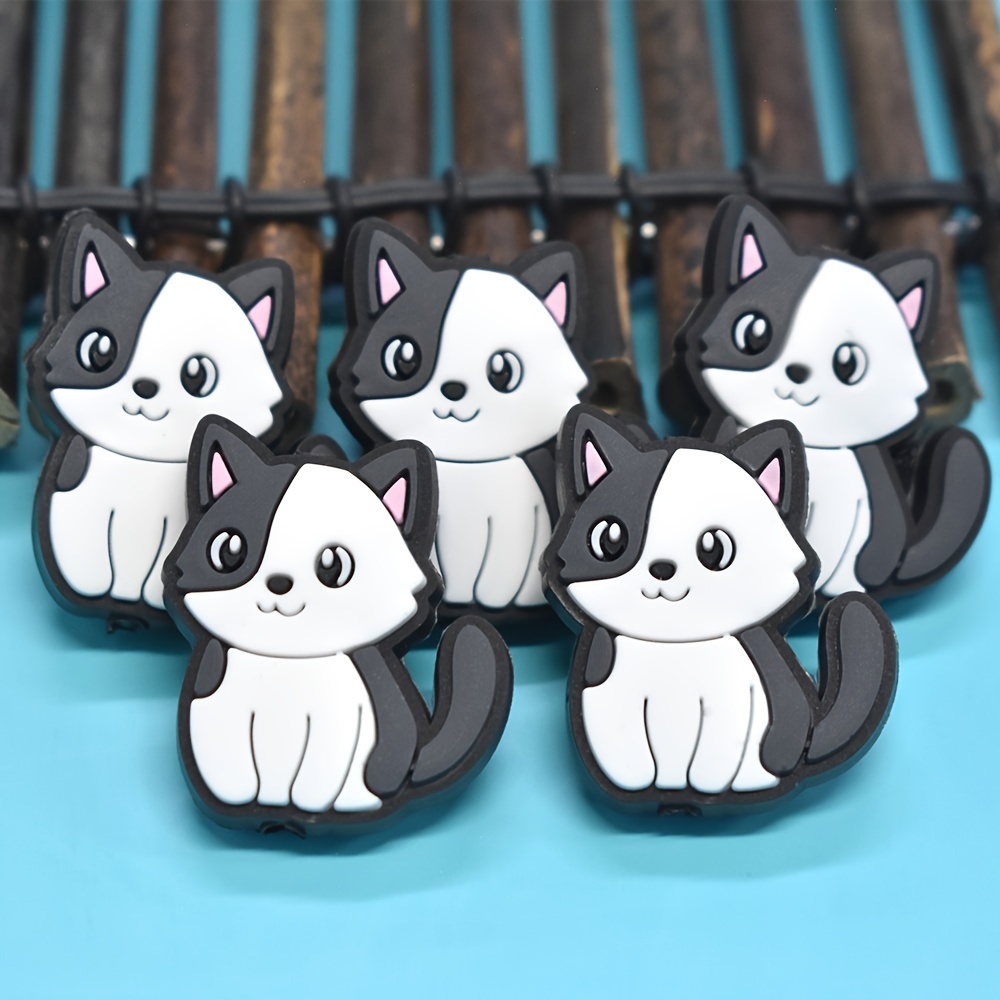 

5pcs/set White & Cat Pen Beads - Diy Accessory Buckles For Jewelry, Key Bags - Plastic Material