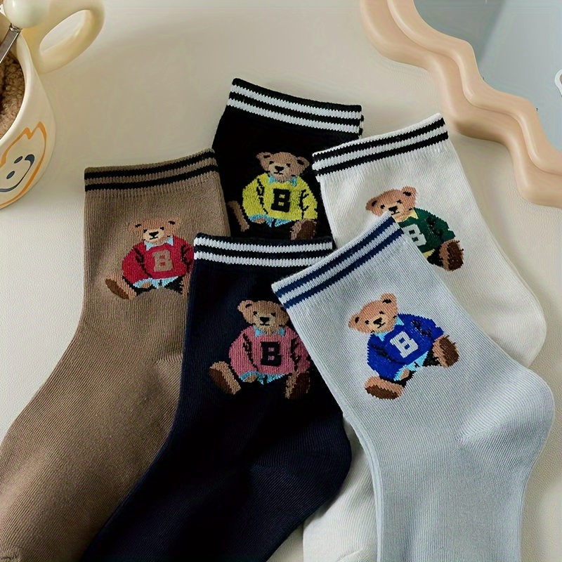 

5 Pairs Of Cute Ladies Mid-tube Socks With Cartoon Patterns