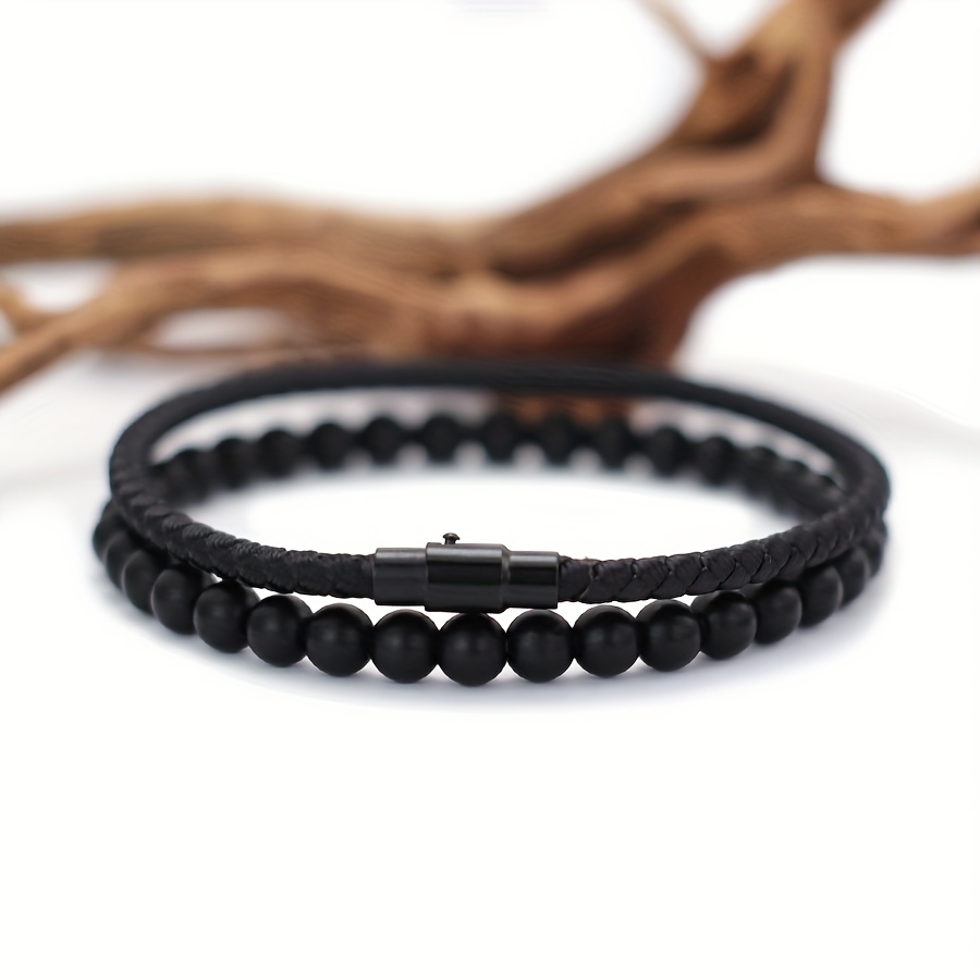 TEMU 2pcs Men's Magnetic Clasp Bangle Bangle Bracelet And Stone Bangle Bangle Bracelet Set