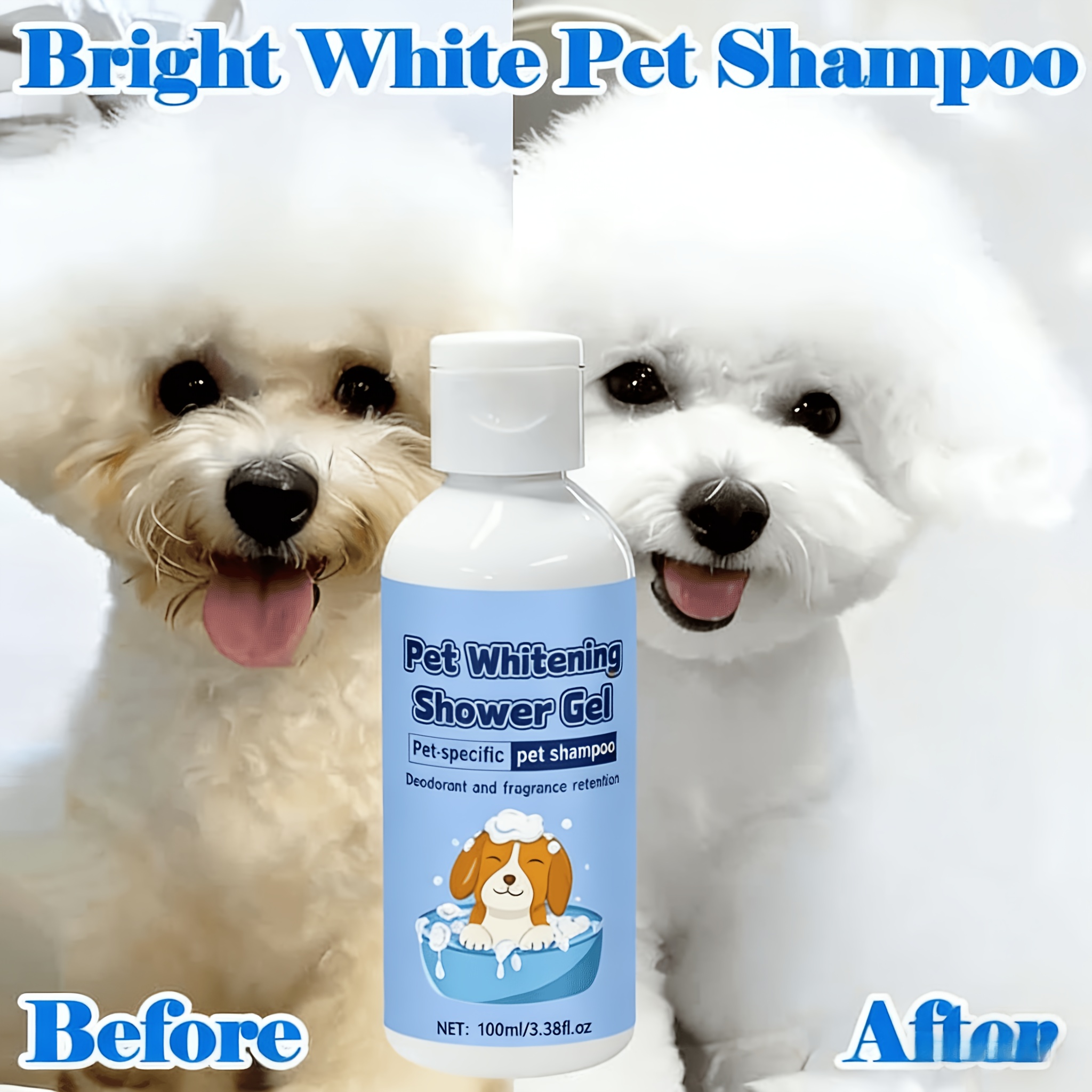 Image of Pet Whitening Shampoo, Designed For White Haired Dogs And Cats, Removes Yellow Stains, With A Gentle Formula Non Irritating And Long-lasting . 100ml, Suitable For Pet Dogs, Cats, And Cats