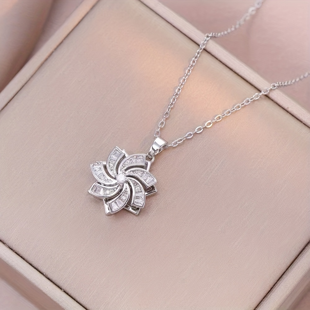 TEMU 1pc Elegant Floral Pendant Necklace - Spinning Flower Jewelry With Chain, Birthday/anniversary/christmas/ Gift For, Girls - Everyday & Party