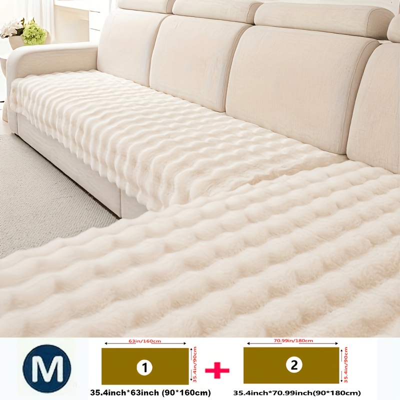 TEMU 2pcs Luxurious Rabbit Sofa Covers - Thick Plush For , Pet-friendly, Non-slip, Bedroom & Living Room Decor