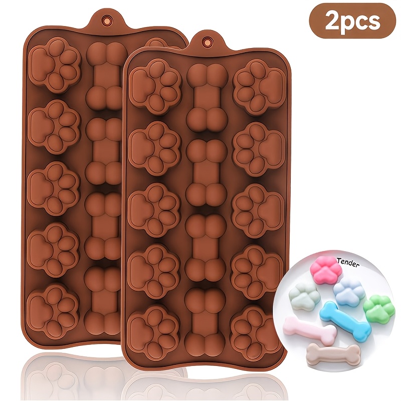 TEMU 2pcs Silicone Molds, Dog Paw Print & Dog Bone Shapes Chocolate Candy Molds, Reusable Silicone Baking Molds For Puppy Treats, Chocolate, Candy,