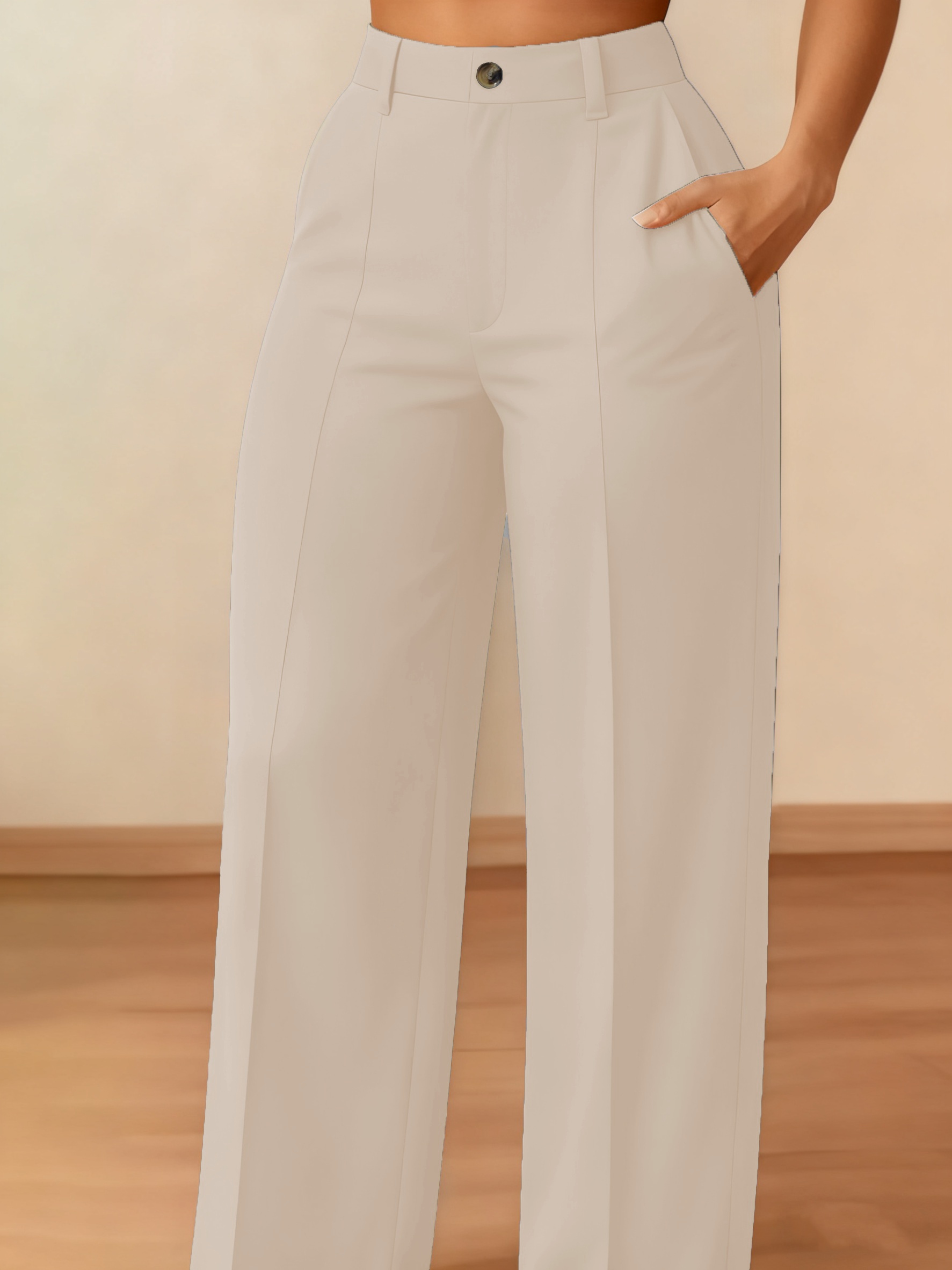 Women'S Wide-Leg Pants - Beltless High-Waisted Solid Color Trousers, Structured Pants Suitable for Formal Occasions, Wrinkle-Resistant Four-Season Style ( Not Included) - Elegant Office And Casual Wear
