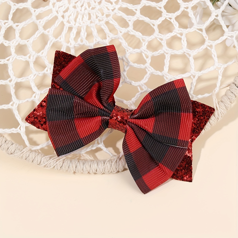 

1pc Pattern Bow Hair Clips For Girls, Glitter Bow Hair Barrette, Christmas Party Hair Accessories For Girls