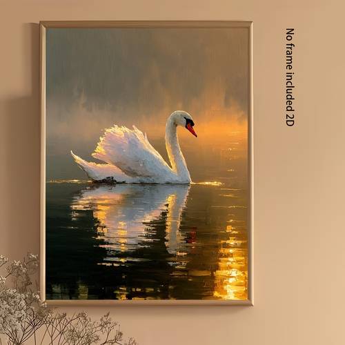 item picture 2d flat 2d flat 2d flat 1pc frameless canvas print elegant swan at sunset canvas art sparkling reflection on art lake scenery canvas natural wildlife decorative painting suitable for office living room bedroom