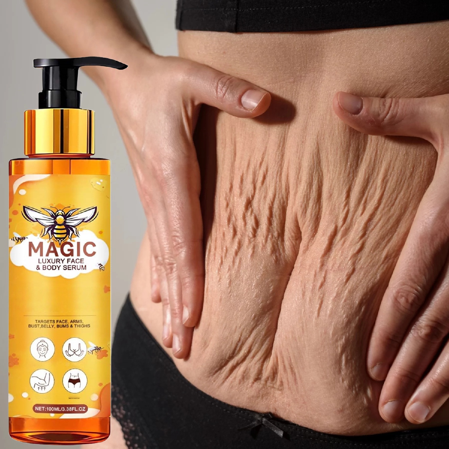 Bee Venom Firming Body Cream, One Application Lifts Instantly, Takes Effect Quickly, Smooths the Light Beige and Makes It Flatter and Firmer. Suitable for Arms, Abdomen, Buttocks and Thighs. Continuous Use Will Help You Achieve a Perfect Figure as