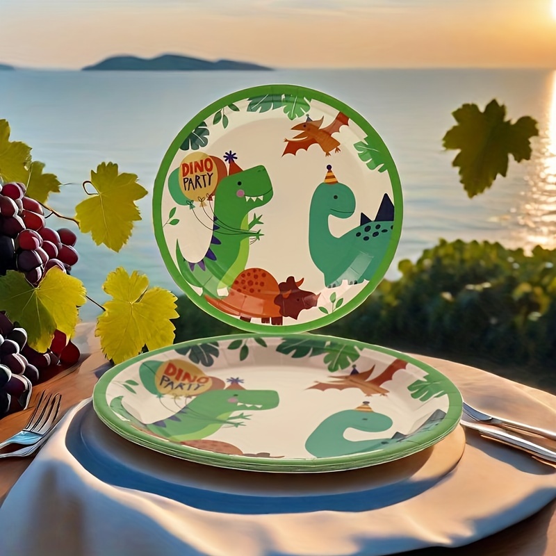 10pcs Cartoon 7/9inch Disposable Paper Plates, Disposable Dinner Plate,  Dinosaur Printed Dessert Cake Plate, Salad Plate, For Home Birthday Party  Wedd