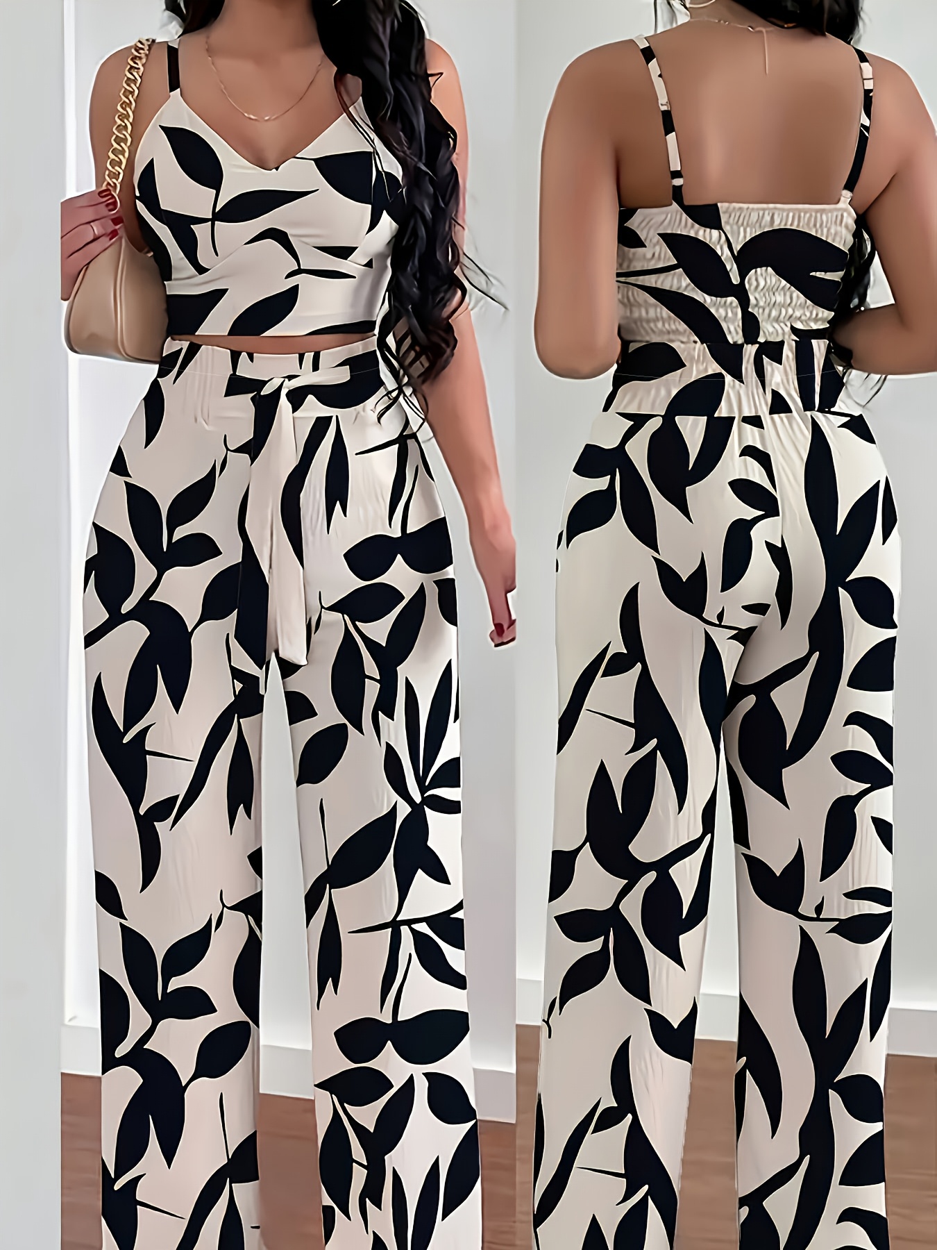  [Elastic Tank Top and Pants Set] 2pcs Elastic Women's Tank Top and Wide Leg Pants Set with Front Tie, Perfect for Casual Vacation 837 reviews 4.8 All reviews are from verified purchases Small True to size Large 5 % 94 % 1 % avatar 30***46 in  on Sep. 17, 2025 this very pretty , i like this the most avatar 77***16 in  on Nov. 30, 2025 this is like top and pant thanks avatar Luisa Paulino in  on Sep. 2, 2025 Very nice set avatar MARY MENSAH in  on Nov. 16, 2025 Good. laimichaoping laimichaoping 91 Followers 25K+ Sold 4.8 Product details Save Report this item Composition: 95% Polyester, 5% Elastane Material: Polyester Belt: No See all details [Elastic Tank Top and Pants Set] 2pcs Elastic Women's Tank Top and Wide Leg Pants Set with Front Tie, Perfect for Casual Vacation