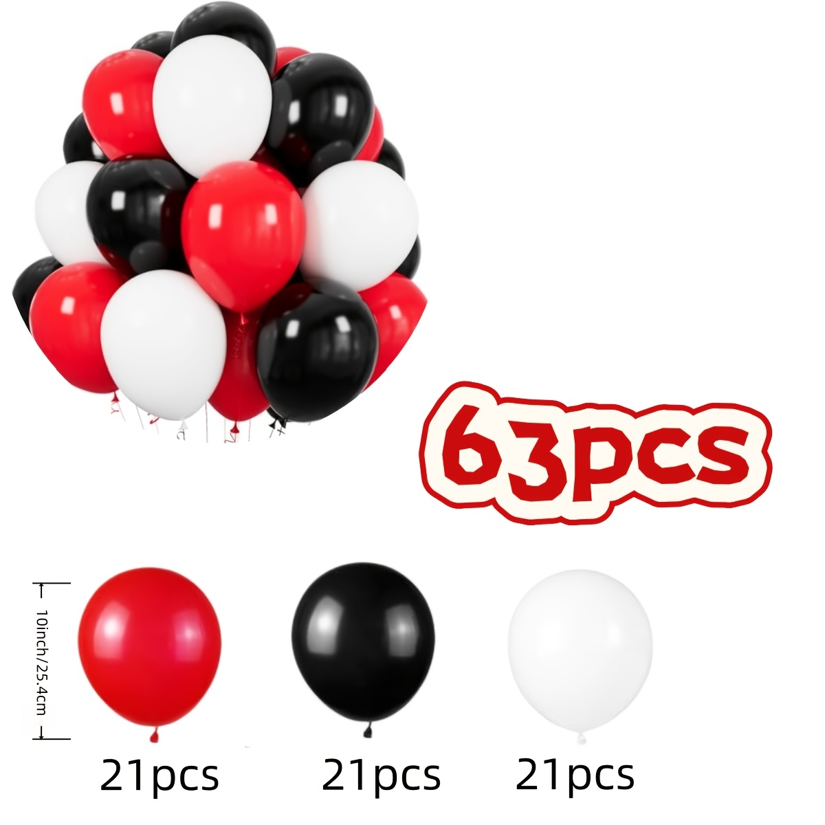TEMU 63pcs Of Red, Black, And White Latex Balloon Set Suitable For Halloween, Valentine's Day, Christmas, Birthdays, Weddings, Engagements, Mother's