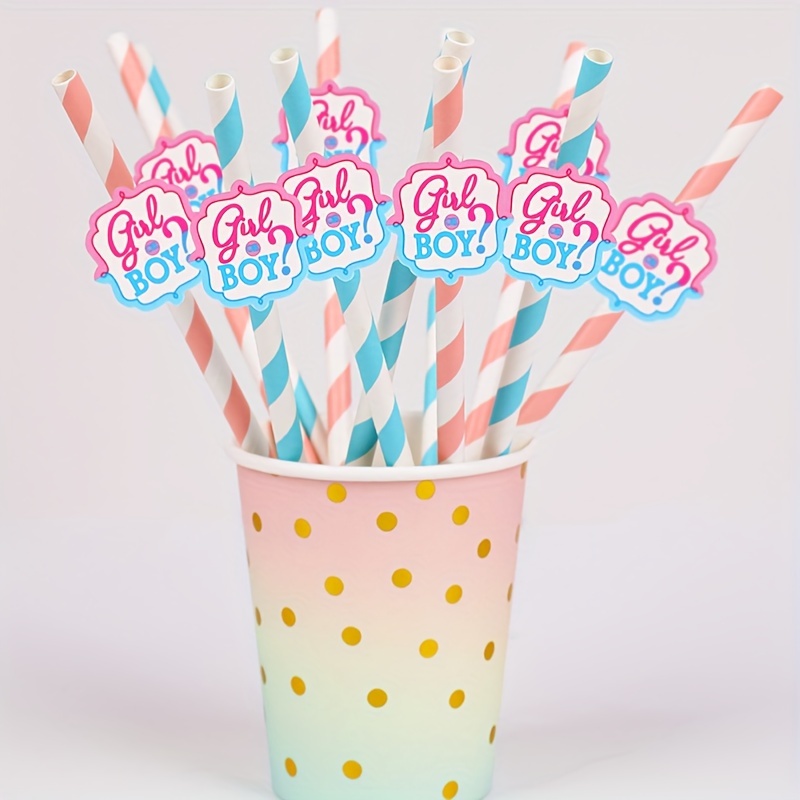 

12pcs Gender Reveal Party Paper Straws Party Atmosphere Decoration Props Easter Gift