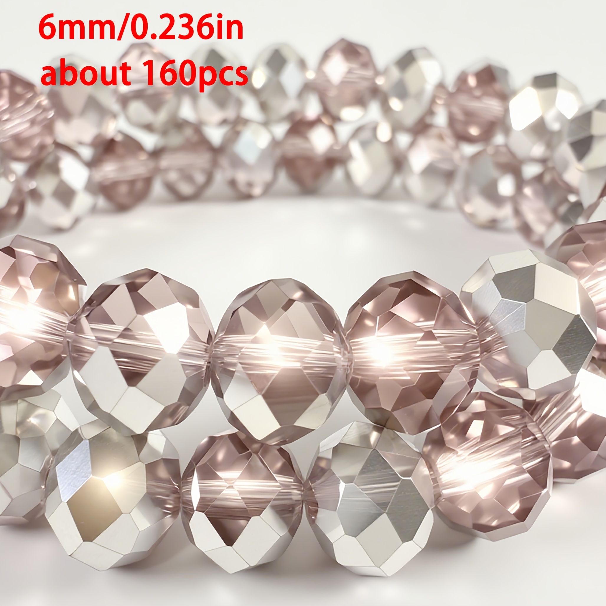 TEMU Approximately 208/160/120pcs Of 3*4/5*6/6*8mm Light Pink, Half-silvery White Glass Beads, Bright And Shiny, With Holes, Translucent Flat Beads.