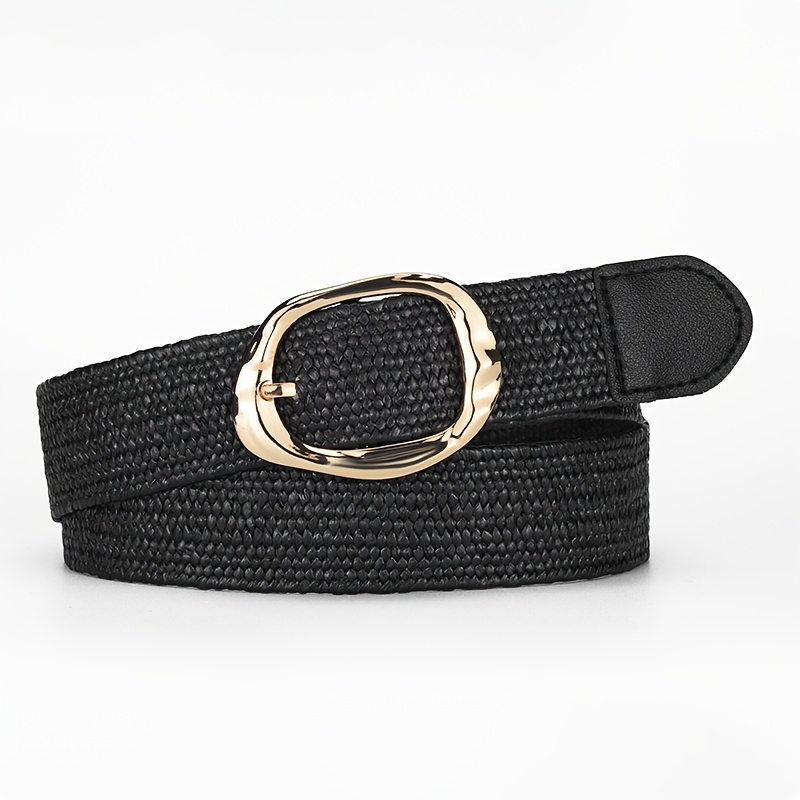 TEMU 1pc Fashion Bohemian Style Pp Grass Braid Elastic Waist Belt, Round Design, Suitable For Women's Dresses