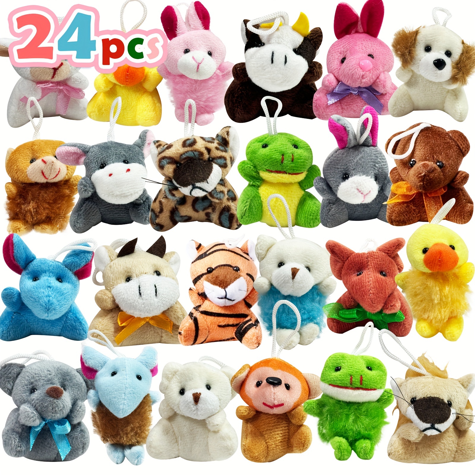 24 Pack Mini Animal Plush Toy Assortment (24 Units 3/2&*; Each), Animals  Keychain Decoration for Kids, Small Stuffed Animal Bulk for Kids, Carnival 
