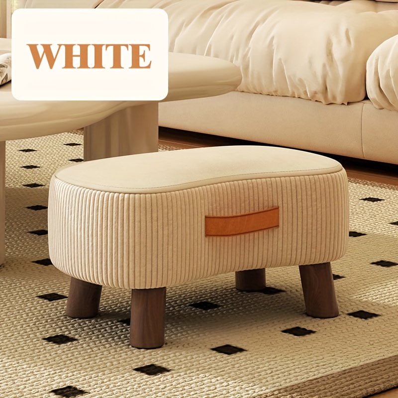 chic   polyester covered wooden footstool versatile shoe changing stool for living room bedroom details 2