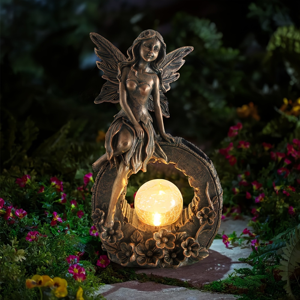 10.7 Inch Solar Powered Resin Garden Fairy Statue Outdoor Yard Lawn Patio Decor Light