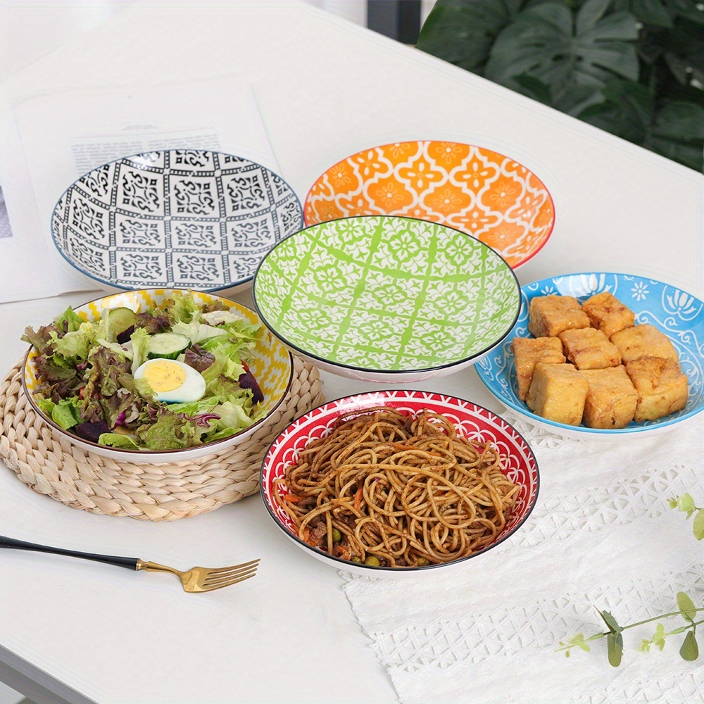 6pcs colorful ceramic pasta bowls salad bowls decorative Temu