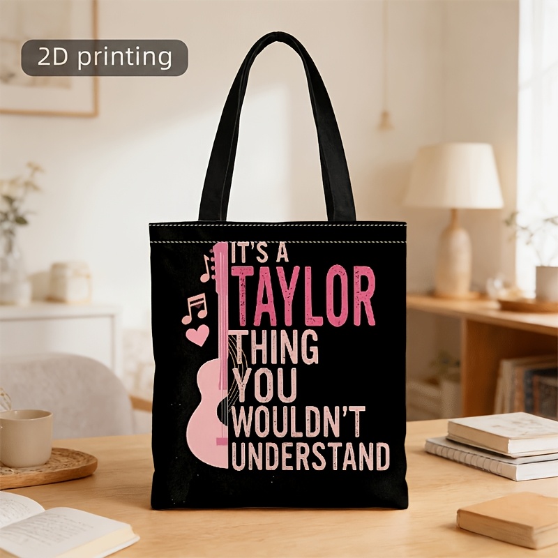 TEMU Crossbody Bag And Handbag For Men And Women, Contrast Color Guitar, Musical Note & Heart Print With Taylor Slogan Tote Crossbody Bag, Unisex