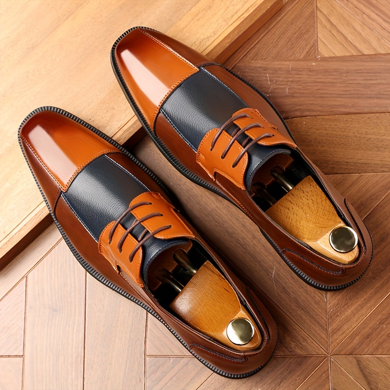 1pair *'S Color Block Oxfords - * Fashion Dress Shoes, Square Toe *  Lace-Up, Rubber Sole, Comfortable * Footwear for Party, Wedding, British  Style - 89065