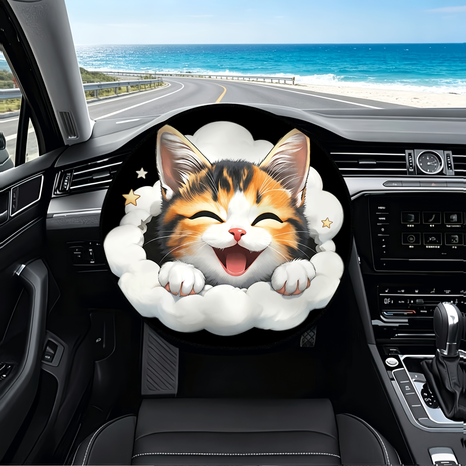 TEMU Pare-soleil de volant de voiture 1 pièce imprimé 2D sur le thème Chaton sur - solaire pour et protéger , Pare-soleil pour rafraîchir l',