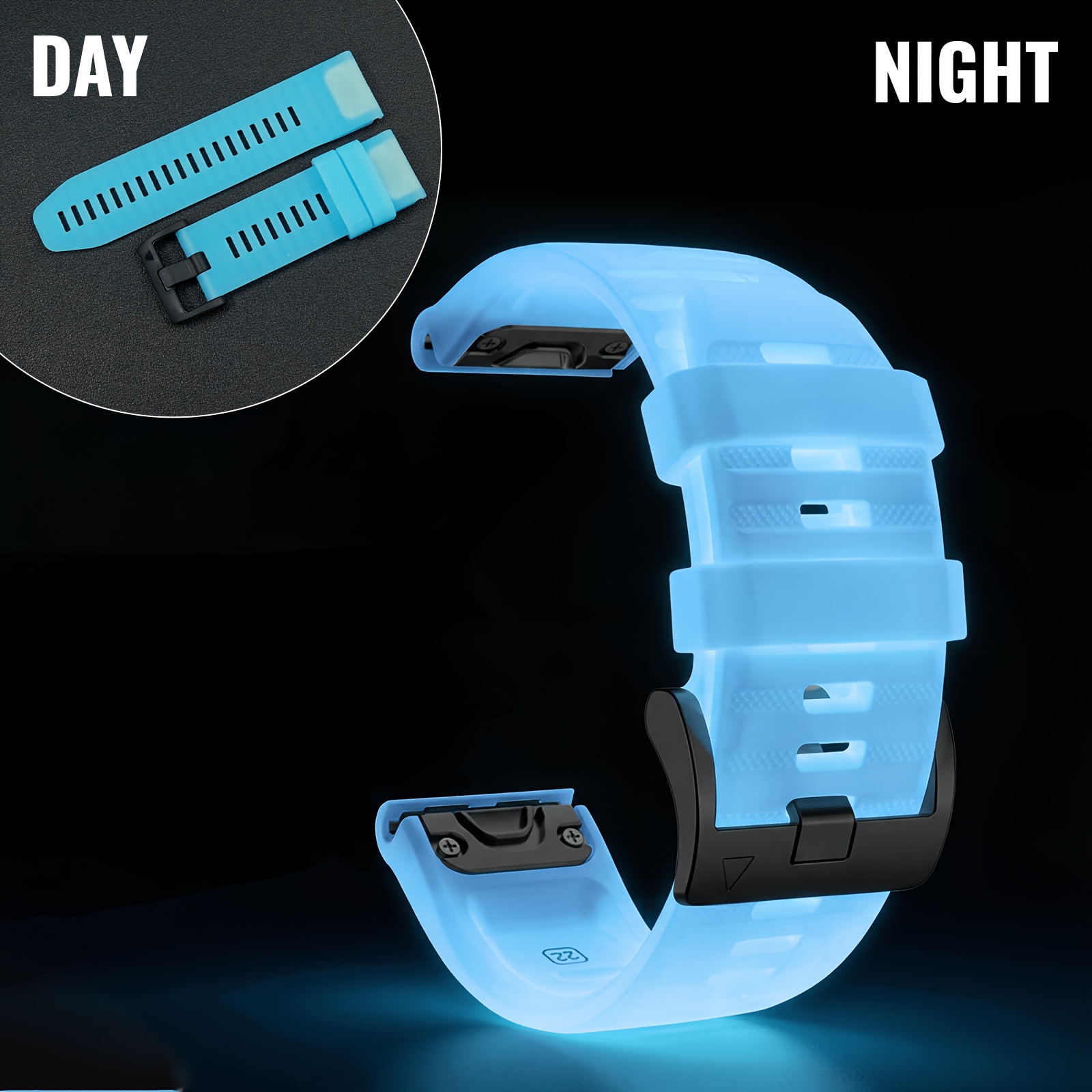 TEMU Cinturino per orologio 22/26 mm -The-Dark, per Garmin Fenix 6/6S/6X, cinturino sportivo in silicone -The-Dark ufficiale per lavoro, compatibile