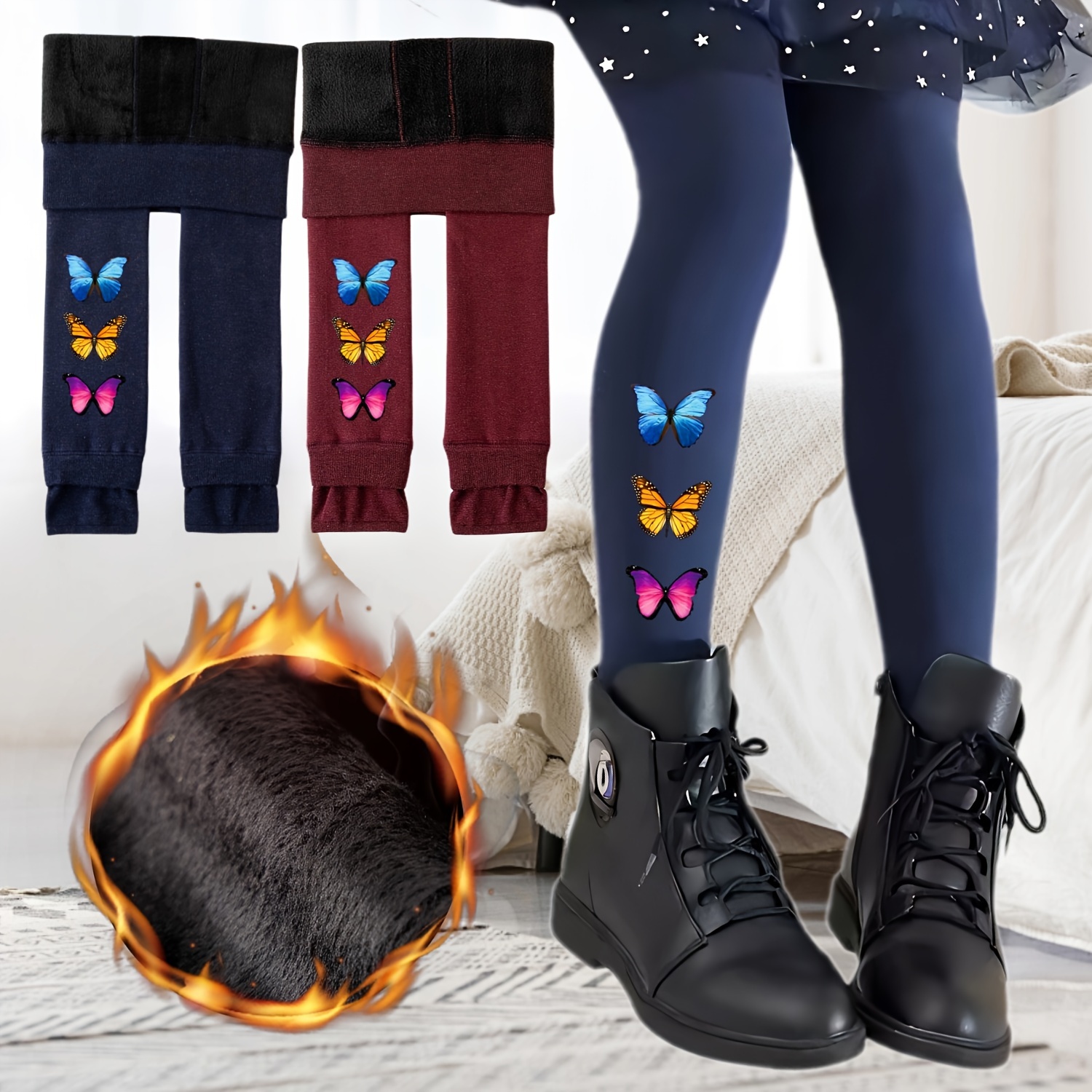 girls' fleece leggings stretchy warm thick winter Temu United