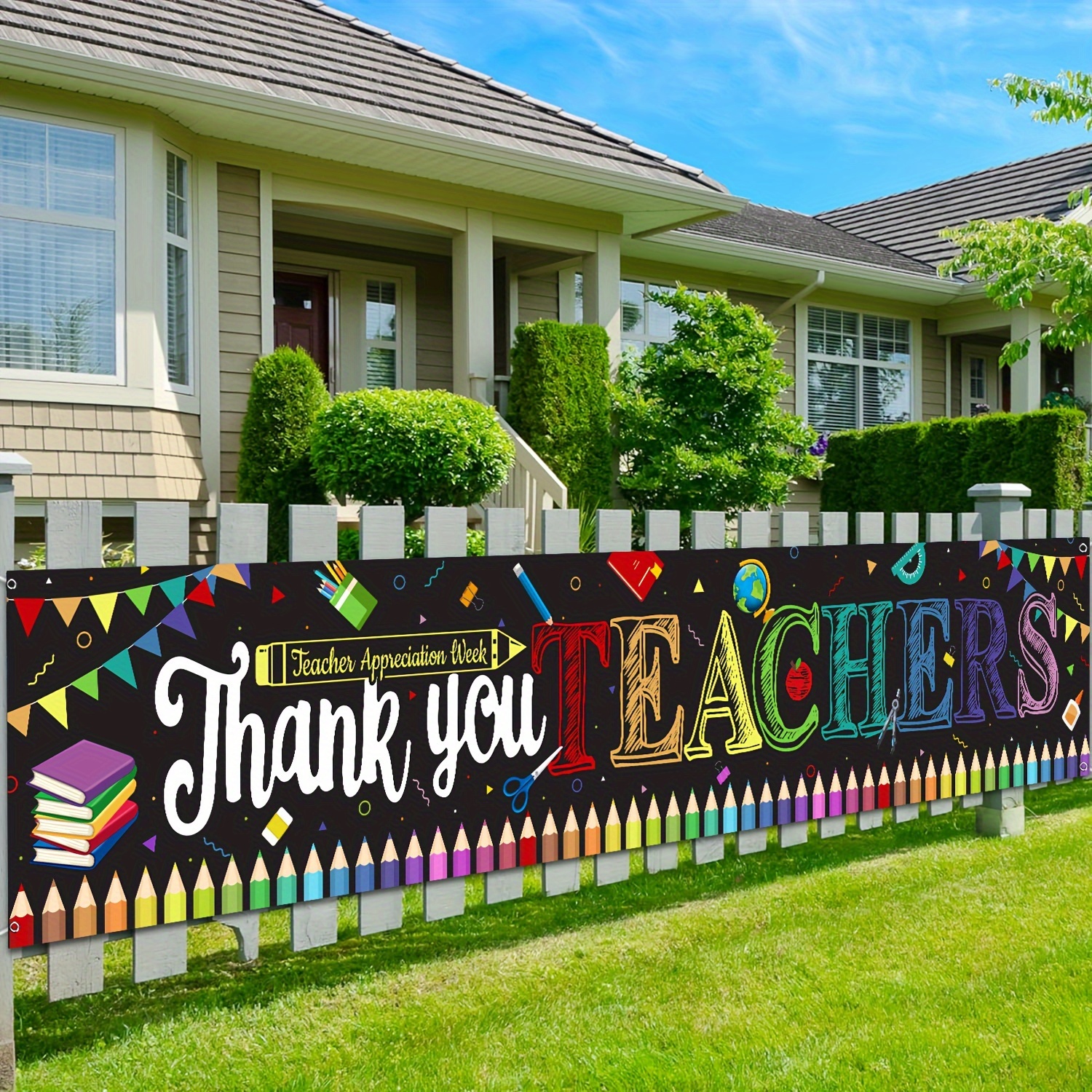 

1pc Thank You Teachers Large Indoor Outdoor Banner Decoration Teachers Appreciation Week Porch Fence Bulletin Board Wall Hanging Decor