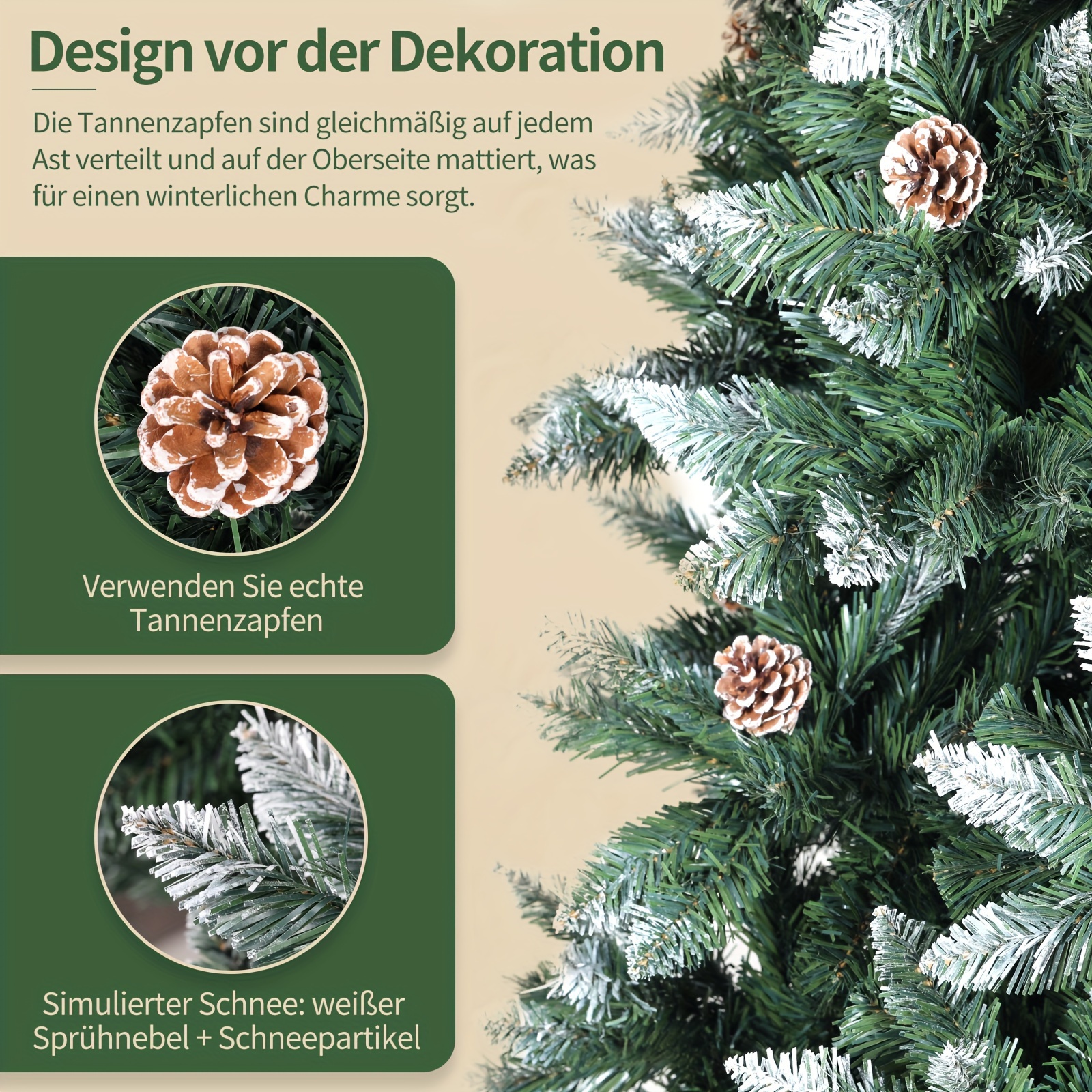 Christmas Tree, Pine Cone Snowflake Christmas Tree, 150-270cm, Artificial Christmas Tree, Easy to Assemble, Christmas Decoration, Christmas Gift (without Lights), Seasonal Display, Festive Decor, Elegant Holiday, Festive Style, Durable Plastic