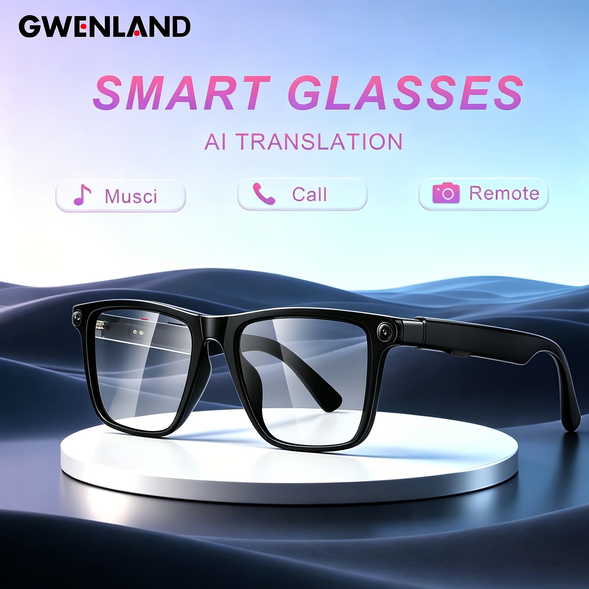 Gwenland Ai Smart Camera Glasses. 8mp Hd Camera, Voice Control, Real-time Translation, Wireless Calling, Photo And Video Recording. Smart Glasses Perfect For Travel And Business