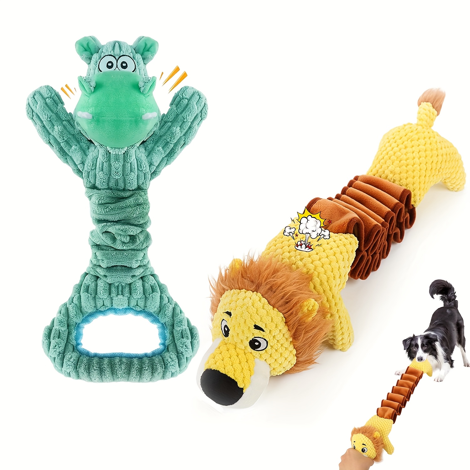 TEMU Pack Of 2 Durable Squeaky Dog Toys - Large Stuffed Chew And Tug Of War Rope Toys With Colorful And Textured Textures For Fun - Ideal For Small, Medium And Large Breeds, Without Battery