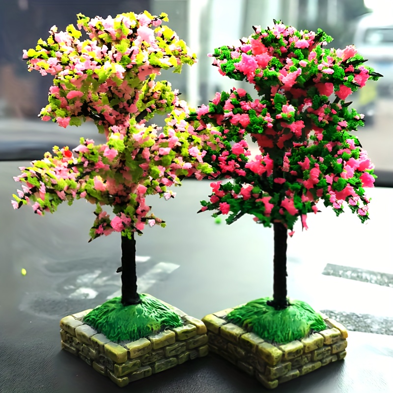 

2pcs Mini Artificial Flower Trees, Plastic Simulation Car Dashboard Decor, Enhances Vehicle Interior, Ideal Gift For