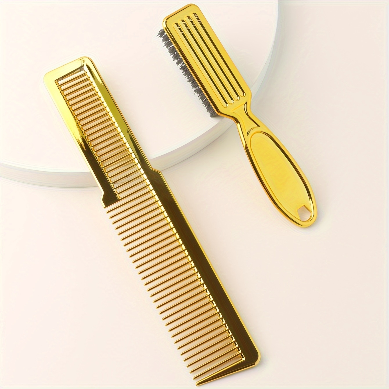 Image of Hair Salon Hairdressing Push Cutting Comb Men's Oily Head Hair Cutting Comb Flat Head Carved Hair Sweeping Beard Styling Brush Care Comb Brush Set Of 2