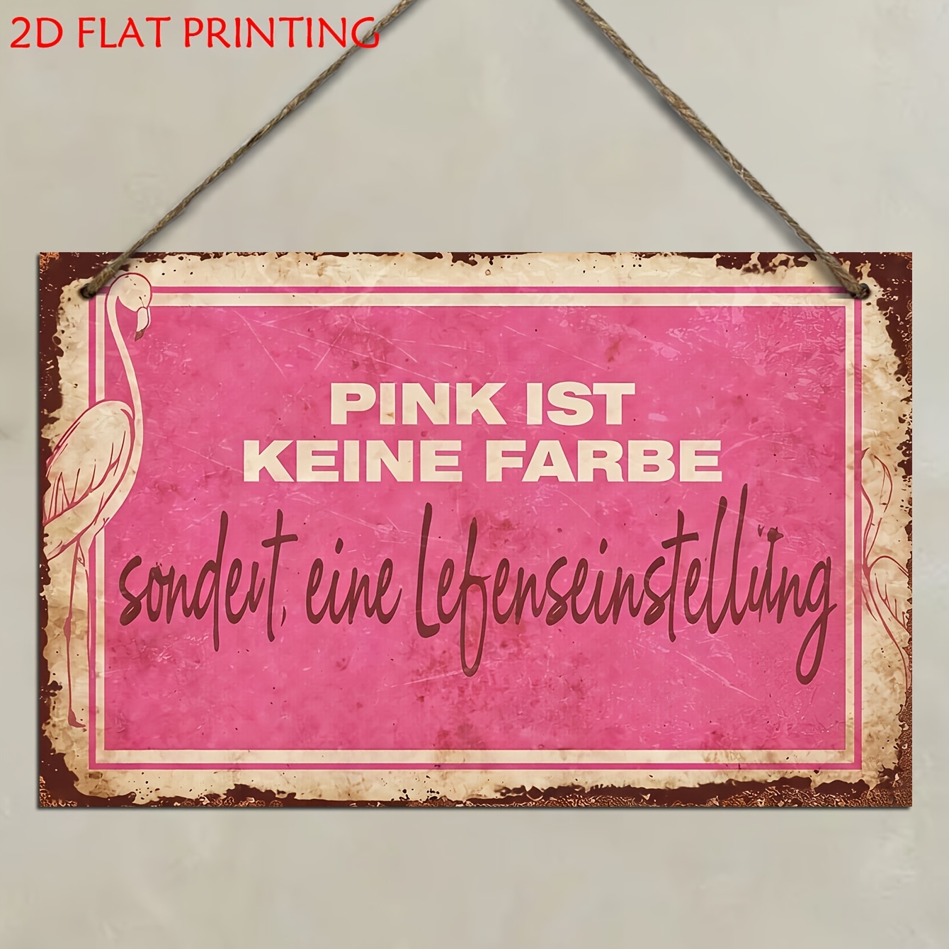 TEMU 2d Flat 1pc Wooden Decorative Sign, German Retro Pink Wall Decoration "pink Is Not A Color" Flamingo Illustration, Rustic Style Wall Art,
