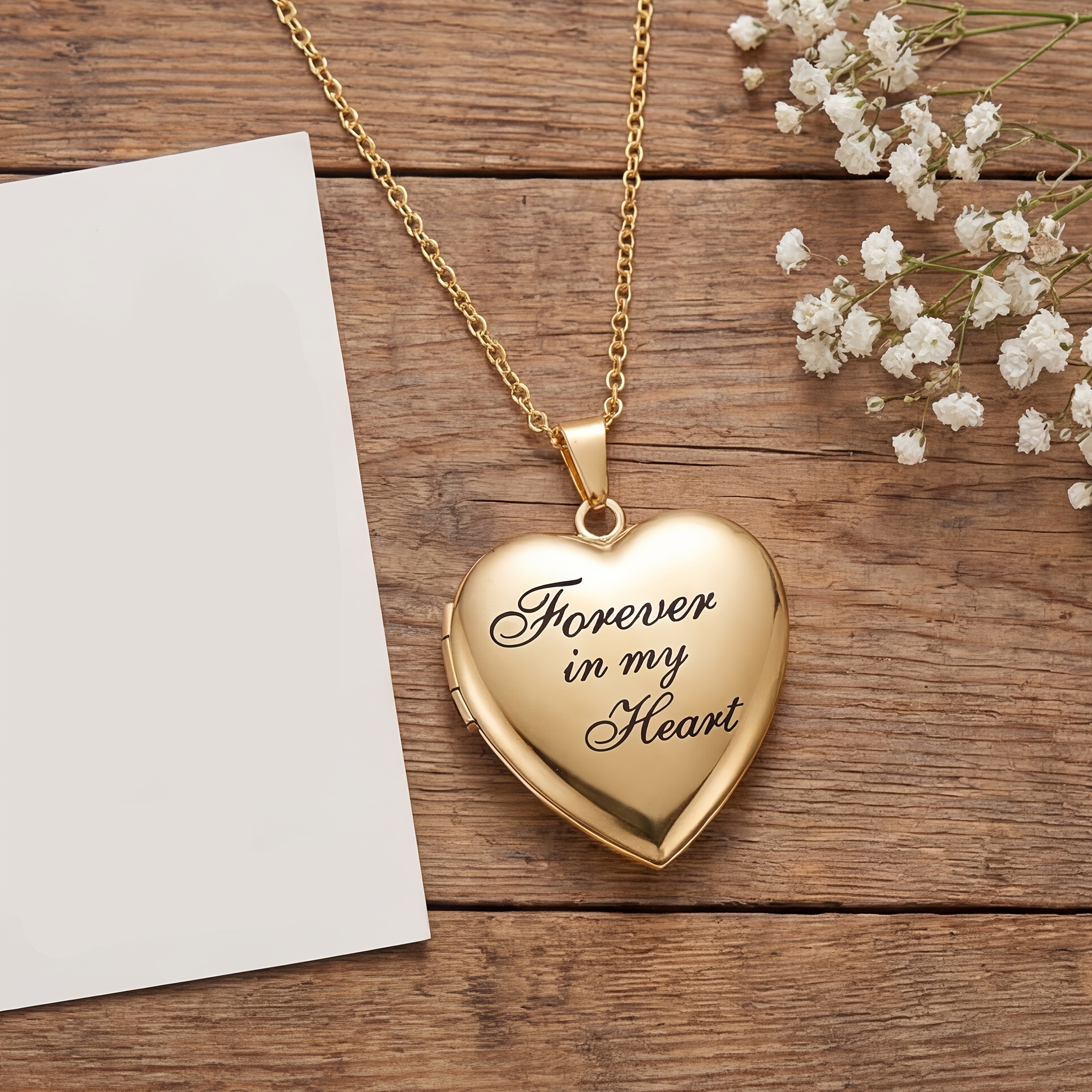 TEMU Collier avec pendentif collier en acier inoxydable doré " Heart" – S'ouvre pour contenir des photos, élégant pendentif cœur gravé pour femmes &,