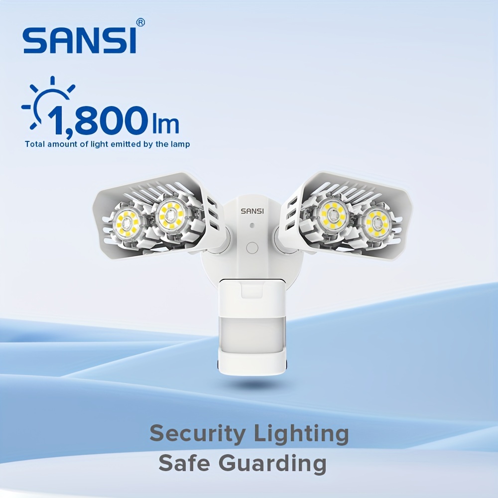 

Sansi 18w Led Security Light - Motion Sensor, 1800lm, 5000k , Waterproof Outdoor With Adjustable Dual-head, Ceramic & Plastic, Infrared Detection, Wall Mountable