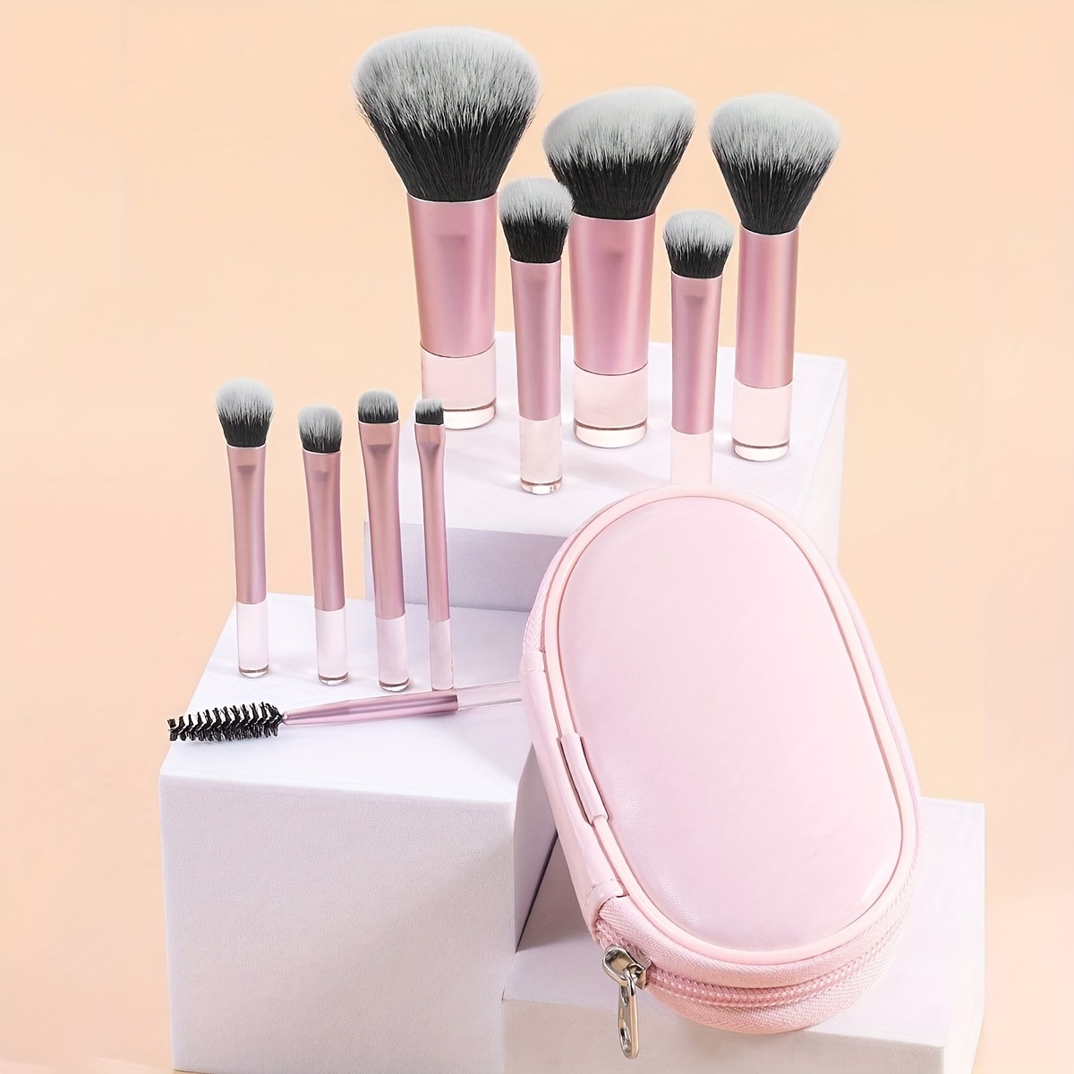 

10-piece Classic Multifunctional Makeup Brushes Set With Cosmetic Bag, Synthetic Bristles For Foundation, Powder, Blush, Eye Shadow Application, Portable For Travel