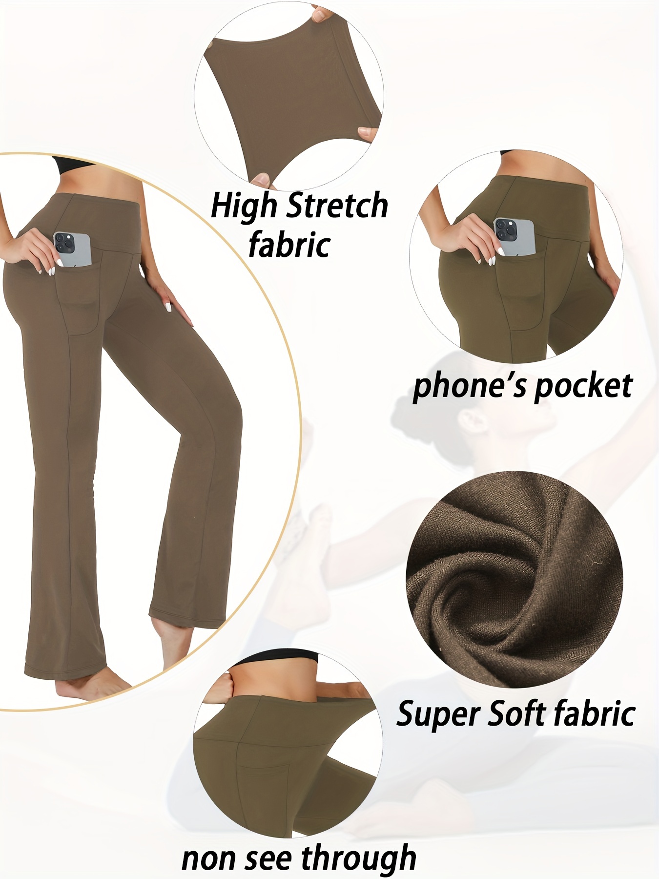 Women's Super Soft Flare Pants Pockets High Waisted Tummy - Temu Australia