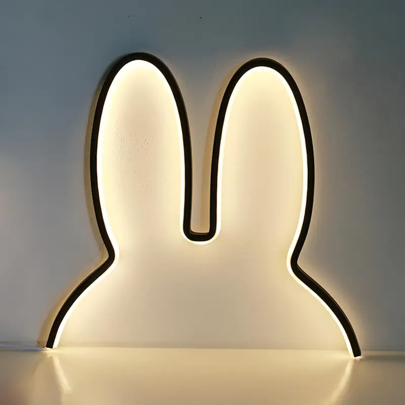 modern adjustable brightness led rabbit night light for kids room usb powered bedside wall table lamp with cute animal silhouette durable plastic switch bedroom decor decor lightweight design decorative lighting childrens decor Product details 0