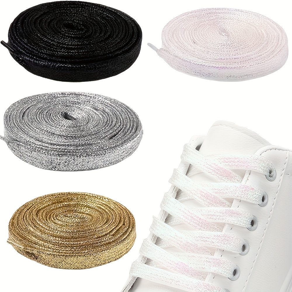 

1 Pair Of Summer Fashionable White Canvas Sports Shoelaces With Glitter Suitable For Any