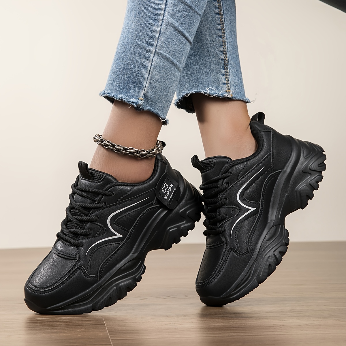 TEMU Women's Low-top Lace-up Platform Sneakers With Height Increase - Breathable & Sole, Round Toe Comfortable Lightweight Suitable For Running,