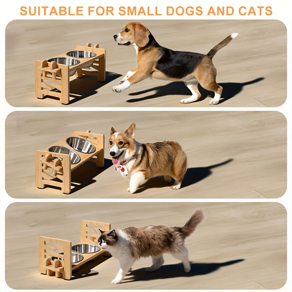 Elevated Dog Bowls, Adjustable Raised Dog Bowl Stand for Small Puppy and Cats, Sturdy Pet Food Feeder with 2 Stainless Steel Dishes