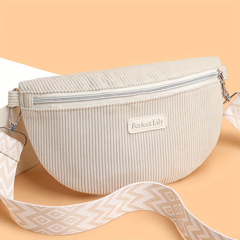 Image of New Women's Solid Shoulder Bag, Large Capacity Soft Corduroy Crossbody Bag, Bohemian Style Wide Woven Shoulder Strap, Unique Bag, Minimalist Trendy Women's Chest Bag, Suitable For Work, Shopping