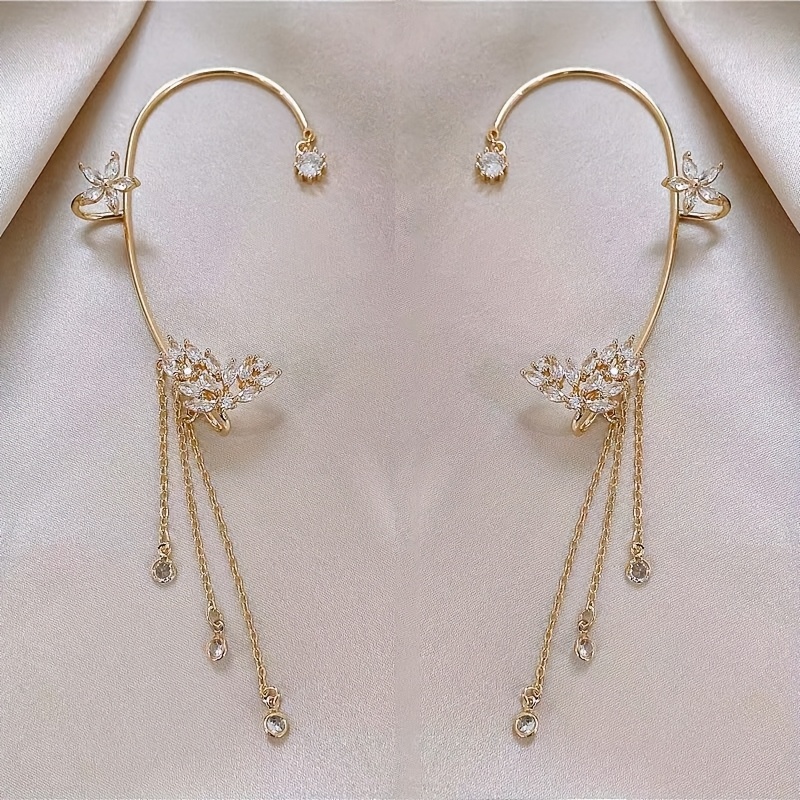 TEMU 【ピアス不要】ピアス - キラキラ輝くイミテーションタッセルデザイン、豪華な/パーティーに最適、デーのギフトにも、オール着用可能、精巧な職人技が光るファッションアイテム